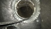 ORGANIC BUILDUP ON DUCTS IS PULLED TOWARDS PLENUM..(NOTICE PLENUM FLOOR)