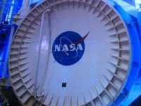 Large metal space ship ventilation system with the NASA logo